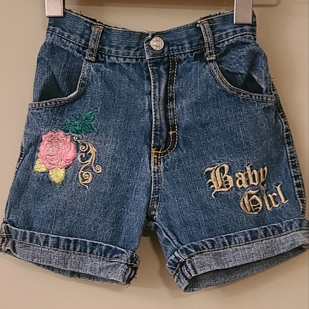 Embroidered denim shorts